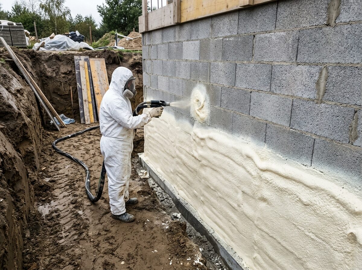 Natrysk piany PUR na płytę fundamentową, warstwa kładziona równo na całej powierzchni